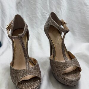 Jessica Simpson Glitter Platform Heels Womens Size 5 Gold Sparkle Stiletto